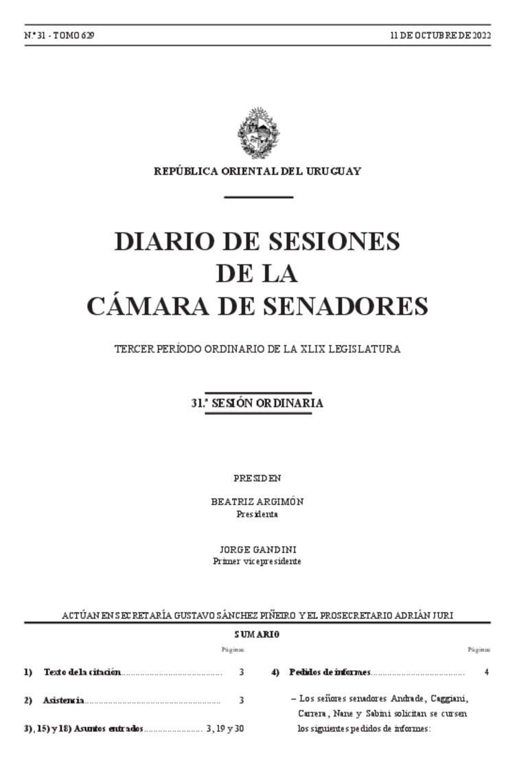 DIARIO DE SESIONES DE LA CAMARA DE SENADORES del 11/10/2022